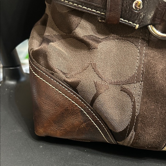 Vintage Coach Hampton Signature Carryall Bag Shoulder Purse Brown/Cream Snake. - Picture 8 of 15